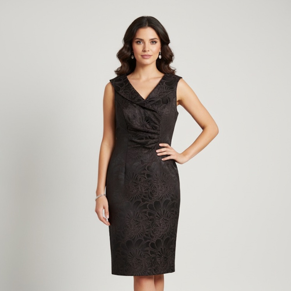 Brown and Black Floral Rushed Off the Shoulder Dress- Size 12